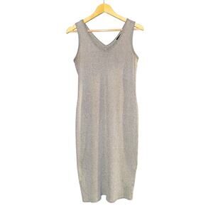 Vintage Mossimo Ribbed Sleeveless Dress Medium Gray Y2K 90s V Neck Workwear